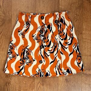 Anthropologie Maeve Orange Tiger Print Mini Skirt Size XXS